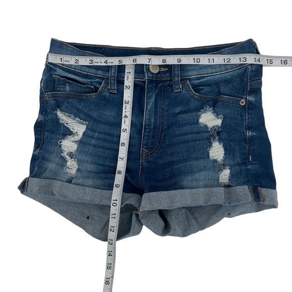 Express Shortie High Rise Distressed Cuffed Hem Jean Shorts Size 2 Women’s - Picture 3 of 6